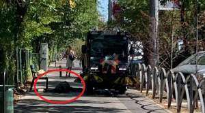 Imagini revoltătoare: mașina de măturat a Primăriei Sectorului 3 trece cu peria peste un om leșinat