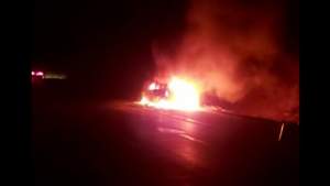 O mașină a Poliției a luat foc pe Autostrada A2 (VIDEO)