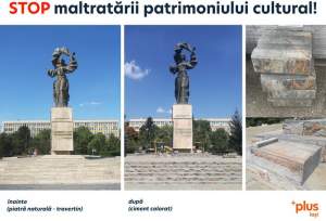 Pupat Statuia Independenței! Primăria Iași, acuzată că folosește materiale îndoielnice la refacerea unui monument-simbol al orașului