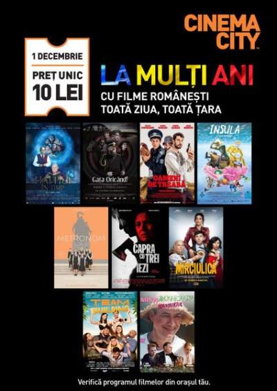 De 1 Decembrie ai filme românești și prețuri speciale la Cinema City, în Iulius Mall Iași